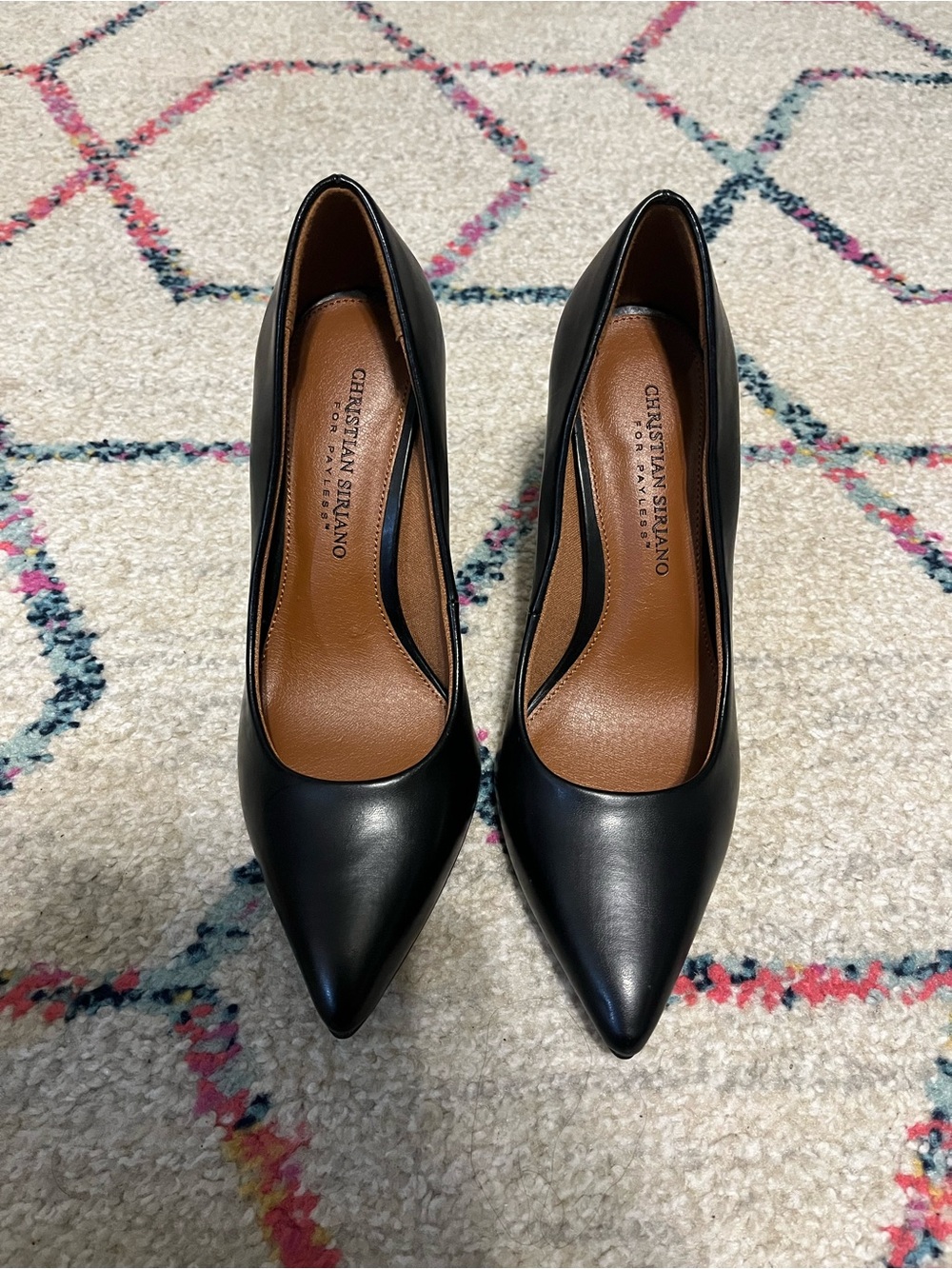 Christian Siriano Black Pointed-Toe Leather Pumps